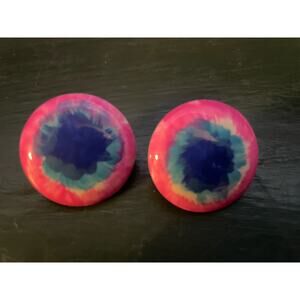 Vintage Painted Tie Dye Round Stud Costume Earrings 80s Jewelry